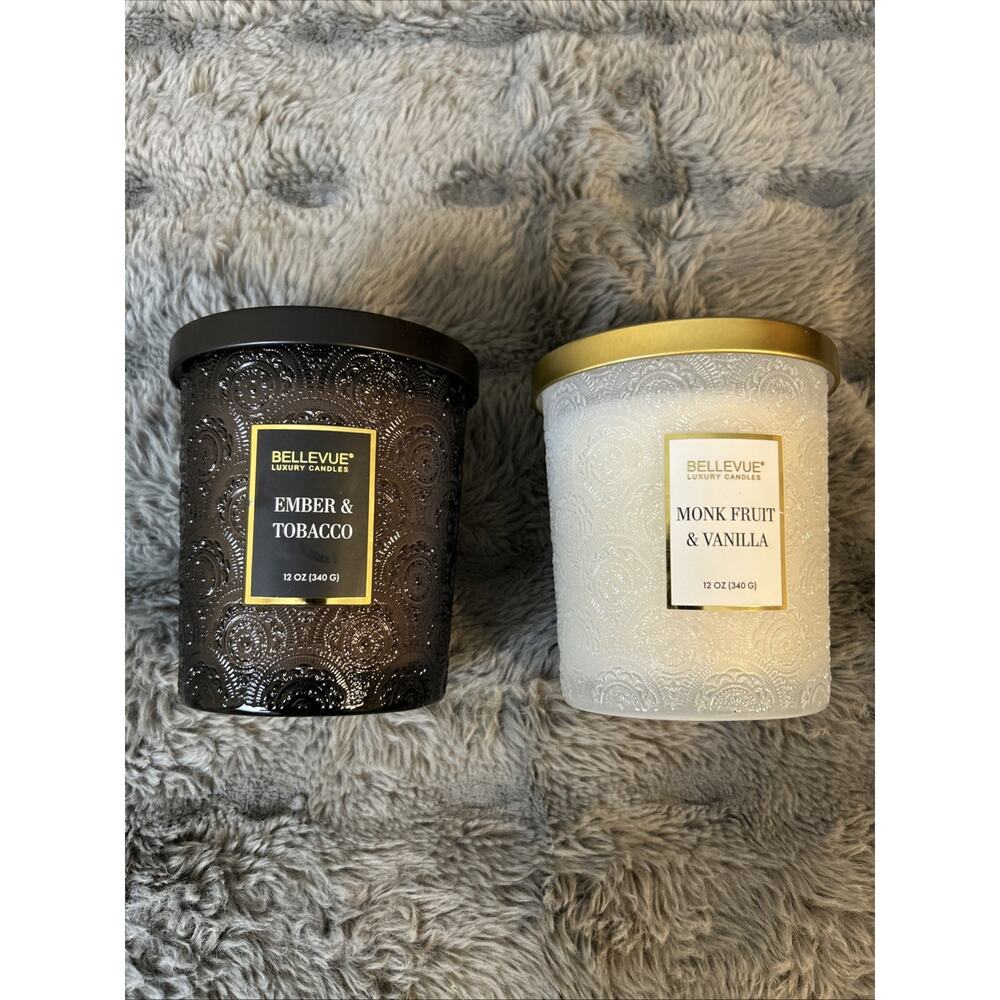Bellevue Luxury Candles Embossed Glass, 12 oz, 2-Pack